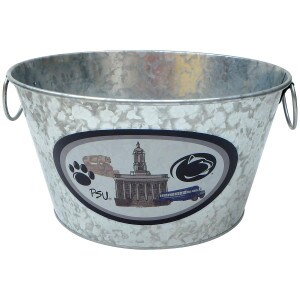 galvanized beverage bucket with handles and printed Penn State scenes